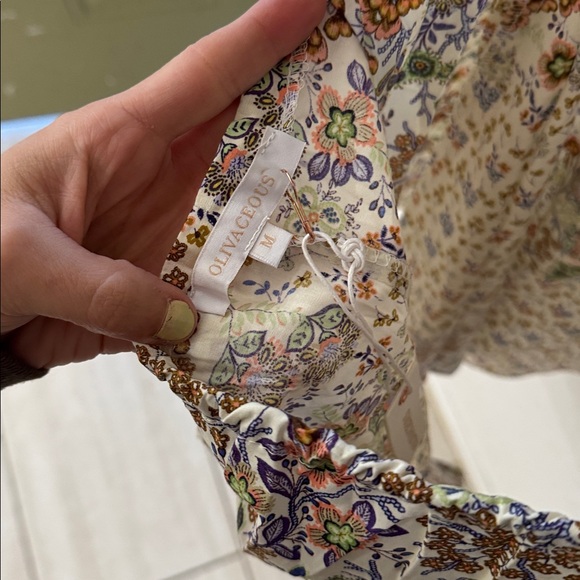 Olivaceous Floral Cream Purple Pink Orange Green Baby Doll Puff Sleeve Mini M - Picture 3 of 6